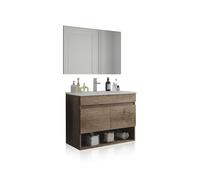 duehome | Mueble de Baño Suspendido con 2 Puertas, Espejo y Lavabo PMMA, Modulo Colgante, Modelo Thai, Acabado en Nordik, Medidas: 80 cm (Ancho) x 64 cm (Alto) x 45 cm (Fondo)