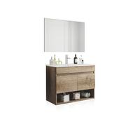 duehome | Mueble de Baño Suspendido con 2 Puertas y Espejo, Modulo Colgante, Modelo Thai, Acabado en Nordik, Medidas: 80 cm (Ancho) x 64 cm (Alto) x 45 cm (Fondo)
