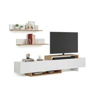 duehome | Mueble de Salón, Composición Modular de TV, Modelo: Bender 200, Acabado en Blanco y Roble, Medidas: 200 cm (Largo) x 33 cm (Fondo) x 46 cm (Alto)