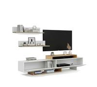 duehome | Mueble de Salón, Composición Modular de TV, Modelo: Bender 200, Acabado en Blanco y Roble, Medidas: 200 cm (Largo) x 33 cm (Fondo) x 46 cm (Alto)