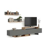 duehome | Mueble de Salón, Composición Modular de TV, Modelo: Bender 200, Acabado en Gris Grafito y Alpino, Medidas: 200 cm (Largo) x 33 cm (Fondo) x 46 cm (Alto)