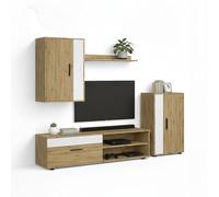 duehome | Mueble de Salón, Composición Modular de TV, Modelo: Lunet 190, Acabado en Alpino y Blanco, Medidas: 140 cm (Largo) x 35 cm (Fondo) x 36,2 cm (Alto)