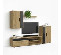 duehome | Mueble de Salón, Composición Modular de TV, Modelo: Lunet 190, Acabado en Alpino y Negro, Medidas: 140 cm (Largo) x 35 cm (Fondo) x 36,2 cm (Alto)