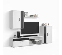 duehome | Mueble de Salón, Composición Modular de TV, Modelo: Lunet 190, Acabado en Blanco y Negro, Medidas: 140 cm (Largo) x 35 cm (Fondo) x 36,2 cm (Alto)