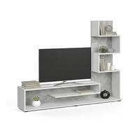 duehome | Mueble de Salón, Composición Modular de TV, Modelo Moobi 160, Acabado en Blanco y Microcemento, Medidas: 160 cm (Largo) x 29 cm (Fondo) x 124 cm (Alto)