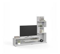 duehome | Mueble de Salón, Composición Modular de TV, Modelo Moobi 160, Acabado en Blanco y Microcemento, Medidas: 160 cm (Largo) x 29 cm (Fondo) x 124 cm (Alto)