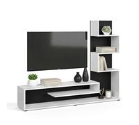duehome | Mueble de Salón, Composición Modular de TV, Modelo Moobi 160, Acabado en Blanco y Negro, Medidas: 160 cm (Largo) x 29 cm (Fondo) x 124 cm (Alto)