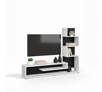 duehome | Mueble de Salón, Composición Modular de TV, Modelo Moobi 160, Acabado en Blanco y Negro, Medidas: 160 cm (Largo) x 29 cm (Fondo) x 124 cm (Alto)
