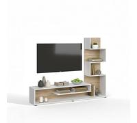 duehome | Mueble de Salón, Composición Modular de TV, Modelo Moobi 160, Acabado en Blanco y Roble Canadian, Medidas: 160 cm (Largo) x 29 cm (Fondo) x 124 cm (Alto)