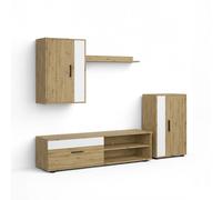 duehome Mueble de salón modular melamina, blanco, 140 x 36,2 x 35