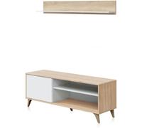 duehome Mueble tv con estante lira melamina, blanco artik, 135 x 50 x 40