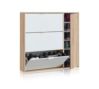duehome | Mueble Zapatero 4 Puertas, Modelo Eris, Acabado en Roble Canadian y Blanco Artik, Medidas: 106 cm (Ancho) x 115 cm (Alto) x 22 cm (Fondo)