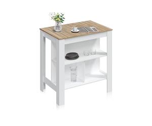 duehome | Nitza, Mesa Alta con almacenaje, Isla de Cocina, Acabado en Blanco Artik y Natur, Medidas: 103 cm (Largo) x 67 cm (Ancho) x 105 cm (Alto).