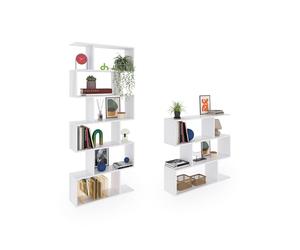 duehome | Pack 2 Estanterías Salon, Libreria, Separador Ambientes, Modelo Zoe High y Zoe Low, Color Blanco Brillo, Medidas: 80 cm (Ancho) x 192 cm (Alto) x 24 cm (Fondo)