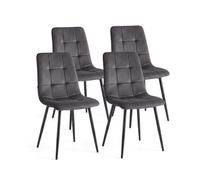 duehome Pack 4 Sillas de Comedor Niba, Terciopelo, Diseño de Cuadros | Asientos de Cocina y Salón, Velvet Gris Oscuro, Respaldo Alto Acolchado, Patas Metálicas Negras, 56 x 43 x 84 cm