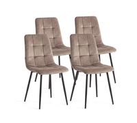 duehome Pack 4 Sillas de Comedor Niba, Terciopelo, Diseño de Cuadros | Asientos de Cocina y Salón, Velvet Arena, Respaldo Alto Acolchado, Patas Metálicas Negras, 56 x 43 x 84 cm