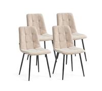 duehome Pack 4 Sillas de Comedor Niba, Terciopelo, Diseño de Cuadros | Asientos de Cocina y Salón, Velvet Beige, Respaldo Alto Acolchado, Patas Metálicas Negras, 56 x 43 x 84 cm