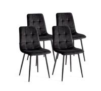 duehome Pack 4 Sillas de Comedor Niba, Terciopelo, Diseño de Cuadros | Asientos de Cocina y Salón, Velvet Negro, Respaldo Alto Acolchado, Patas Metálicas Negras, 56 x 43 x 84 cm