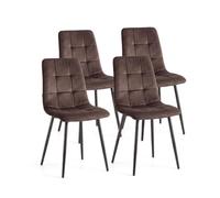 duehome Pack 4 Sillas de Comedor Niba, Terciopelo, Diseño de Cuadros | Asientos de Cocina y Salón, Velvet Coffee, Respaldo Alto Acolchado, Patas Metálicas Negras, 56 x 43 x 84 cm