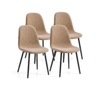 duehome Pack 4 Sillas de Comedor Nuba, Tapizadas, con Patas Ajustables | Asientos de Cocina y Salón, Lino Arena, Acolchados, Respaldo Curvado, Estilo Nórdico y Minimalista, 44 x 48 x 87 cm