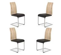 duehome | Pack 4 sillas de Comedor, Silla de salón o Cocina, Acabado en símil Piel Color Negro y Madera, Modelo Sensei, Medidas: 44 cm (Ancho) x 57 cm (Largo) x 97 cm (Alto)