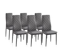 duehome | Pack 6 Sillas de Comedor, Sillas Salon, Modelo Lacey, Acabado en Símil Piel Gris y Patas Metalicas, Medidas: 40,5 cm (Ancho) x 49 cm (Largo) x 96 cm (Alto)
