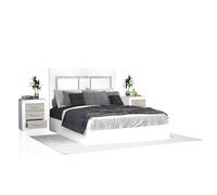duehome | Pack Cabecero y 2 Mesitas de Noche, Dormitorio Doble, Dormitorio Completo, Modelo Kira, Acabado en Andersen Pino y Gris