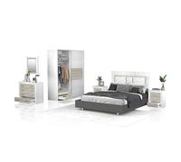 duehome | Pack de Dormitorio con Cabecero + 2 mesitas de Noche + Comoda + Espejo + Armario y Cajonera Interior, Dormitorio Completo, Modelo Kira 4c Plus, Acabado en Andersen Pino y Gris