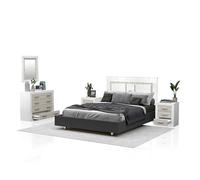 duehome | Pack de Dormitorio con Cabecero + 2 Mesitas de Noche + Comoda y Espejo, Conjunto Modelo Kira 4C, Acabado Andersen Pino y Gris