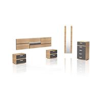 duehome | Pack de Dormitorio con Cabecero + 2 Mesitas de Noche + Sinfonier y Espejo, Conjunto Modelo Ataneq Pure 5c, Acabado Cambria y Grafito