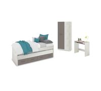 duehome | Pack de Dormitorio Juvenial con Cama Nido Juvenil, Armario y Escritorio, Conjunto de Dormitorio Infantil, Modelo Axim MAX, Acabado en Blanco Alpes y Basalto