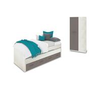 duehome | Pack de Dormitorio Juvenial con Cama Nido Juvenil y Armario, Conjunto de Dormitorio Infantil, Modelo Axim Plus, Acabado en Blanco Alpes y Basalto