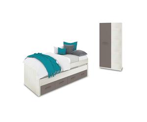 duehome | Pack de Dormitorio Juvenial con Cama Nido Juvenil y Armario, Conjunto de Dormitorio Infantil, Modelo Axim Plus, Acabado en Blanco Alpes y Basalto