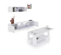 duehome | Pack de Salon con Modulo TV + Mesa de Centro Elevable, Conjunto de Salon, Modelo Kenzo Plus V1, Acabado en Blanco Brillo y Gris Antracita