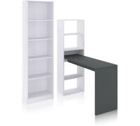 duehome Pack escritorio y estantería Cosmic Plus Melamina, Blanco Artik