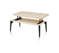 duehome Padma, Mesa de Centro Elevable, Mesa Auxiliar, Mesa café, Acabado en Roble y Negro, Medidas: 120 cm (Largo) x 60 cm (Ancho) x 47-62 cm (Alto)