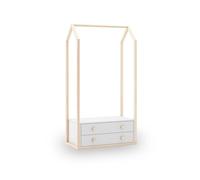 duehome | Perchero Juvenil, Perchero con 2 cajones, Modelo Misty Breeze, Color Blanco y Oak Soft, Medidas: 80 cm (Largo) x 40 cm (Ancho) x 170 cm (Alto)