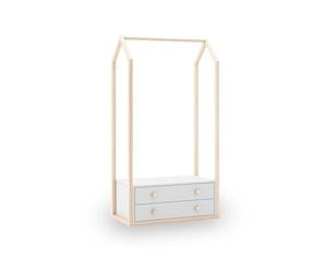 duehome | Perchero Juvenil, Perchero con 2 cajones, Modelo Misty Breeze, Color Blanco y Oak Soft, Medidas: 80 cm (Largo) x 40 cm (Ancho) x 170 cm (Alto)