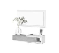 duehome | Recibidor con Cajón y Espejo, Mueble de Entrada, Modelo Derek, Acabado en Blanco Artik y Gris Cemento, Medidas: 95 cm (Ancho) x 19 cm (Alto) x 26 cm (Fondo)