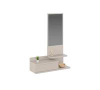 duehome | Recibidor con Cajon y Espejo, Mueble de Entrada, Modelo Fiord, Acabado en Blanco Roto, Medidas: 81 cm (Ancho) x 116 cm (Alto) x 27,4 cm (Fondo)