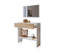 duehome | Recibidor con Cajon y Espejo, Mueble de Entrada, Mueble Auxiliar, Acabado en Andersen y Tofe, Modelo Aros, Medidas: 91,5 cm (Largo) x 27,9 cm (Fondo) x 85 cm (Alto)
