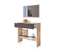 duehome | Recibidor con Cajon y Espejo, Mueble de Entrada, Mueble Auxiliar, Acabado en Tofe y Grafito, Modelo Aros, Medidas: 91,5 cm (Largo) x 27,9 cm (Fondo) x 85 cm (Alto)