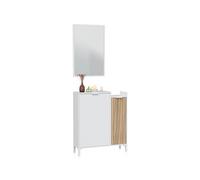 duehome | Recibidor con Espejo, Conjunto de Entrada con Almacenaje, Modelo Nitza, Acabado en Blanco Artik y Natur, Medidas: 77 cm (Largo) x 24 cm (Fondo) x 91 cm (Alto)