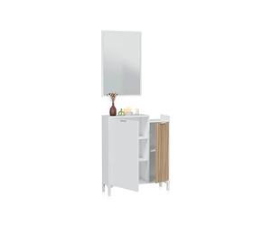 duehome | Recibidor con Espejo, Conjunto de Entrada con Almacenaje, Modelo Nitza, Acabado en Blanco Artik y Natur, Medidas: 77 cm (Largo) x 24 cm (Fondo) x 91 cm (Alto)