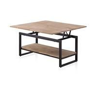 duehome | Rens, Mesa de Centro elevable y Extensible, Mesa Auxiliar, Mesa Convertible, Acabado en Roble Honey y Negro, Medidas: 100 cm (Largo) x 45-90 cm (Ancho) x 47-62 cm (Alto)