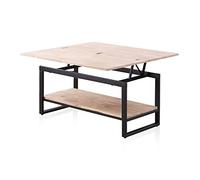 duehome | Rens, Mesa de Centro elevable y Extensible, Mesa Auxiliar, Mesa Convertible, Acabado en Roble y Negro, Medidas: 100 cm (Largo) x 45-90 cm (Ancho) x 47-62 cm (Alto)