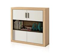 duehome | Salon Modular, Bodeguero con 2 Puertas, Composicion Salon por Piezas, Modelo Nuka, Acabado en Cambria y Blanco, Medidas: 110 cm (Largo) x 110 cm (Alto) x 34,6 cm (Fondo)