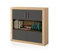 duehome | Salon Modular, Bodeguero con 2 Puertas, Composicion Salon por Piezas, Modelo Nuka, Acabado en Cambria y Gris Grafito, Medidas: 110 cm (Largo) x 110 cm (Alto) x 34,6 cm (Fondo)