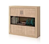 duehome | Salon Modular, Bodeguero con 2 Puertas, Composicion Salon por Piezas, Modelo Nuka, Acabado en Tofe y Textil, Medidas: 110 cm (Largo) x 110 cm (Alto) x 34,6 cm (Fondo)