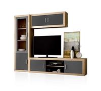 duehome | Salon Modular, Conjunto de Muebles de Salon, Modelo Nuka V1, Acabado en Cambria y Gris Grafito, Medidas: 240 cm (Largo)